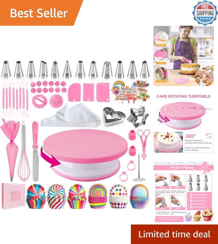 Complete 255PCS Cake Decorating Set: Piping Bags, Turntable & Tips for Beginners