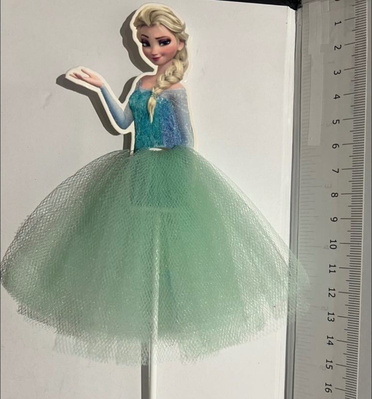 Disney Frozen Elsa Princess Cake Toppers Set of 10 Blue Green Plastic Fabric