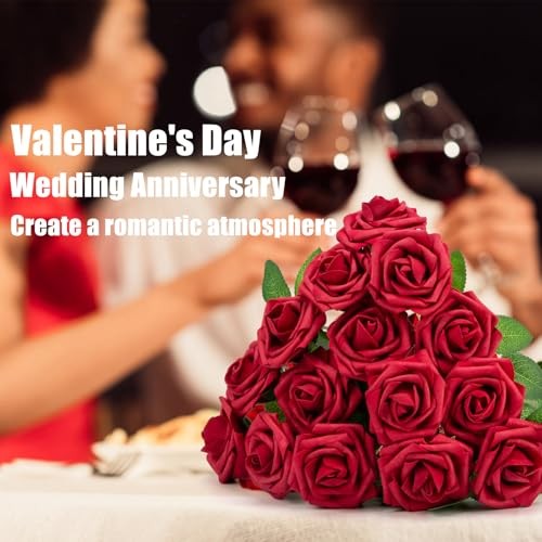 100Pcs Fake Roses Artificial Flowers with Stems, Valentine's Day 100PCS Red gallery