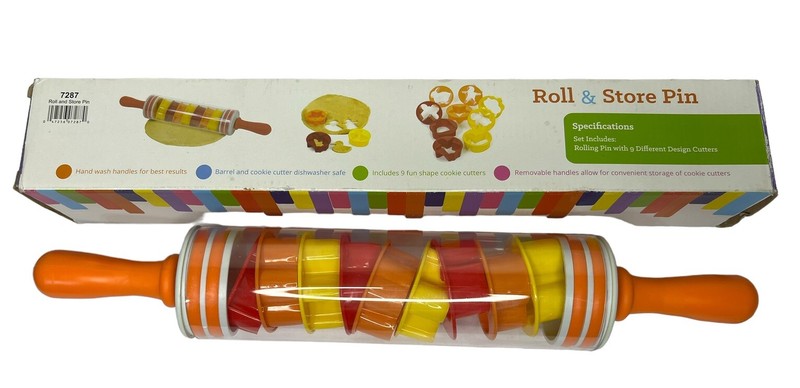 Roll & Store Rolling Pin and 9 Cutter Designs Fondant Pastry Work