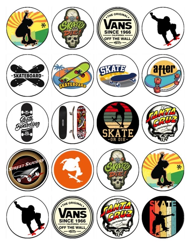 Skateboard Cupcake Toppers Edible Wafer – Skating Birthday Party Decorations