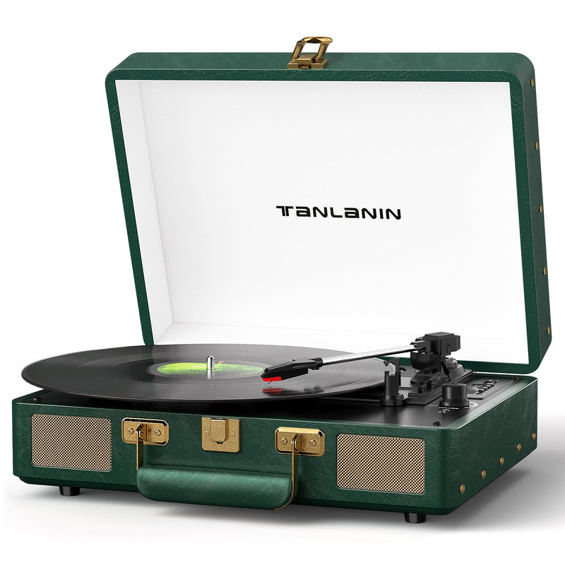 Tanlanin Vintage 3-Speed Bluetooth Record Player Portable Suitcase Turntable