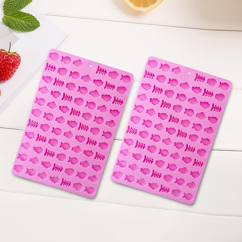 2 PCS Gummy Fish Candy Molds Silicone, Cat Dog Treat Molds,152 Cavity Fish Mi…