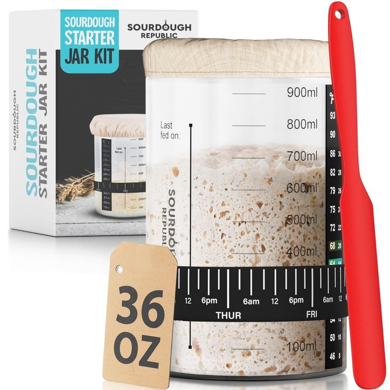 36 oz Sourdough Starter Jar, Sourdough Bread Baking Supply Kit with Time-Mark…