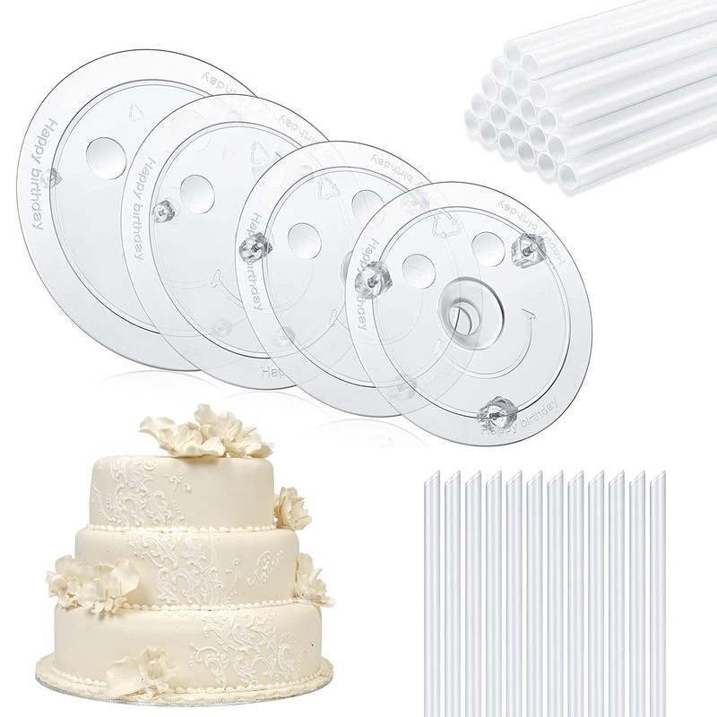 Cake Sticks Support Rods with 4 Cake Board Drums Multi-Tiered Cake Set