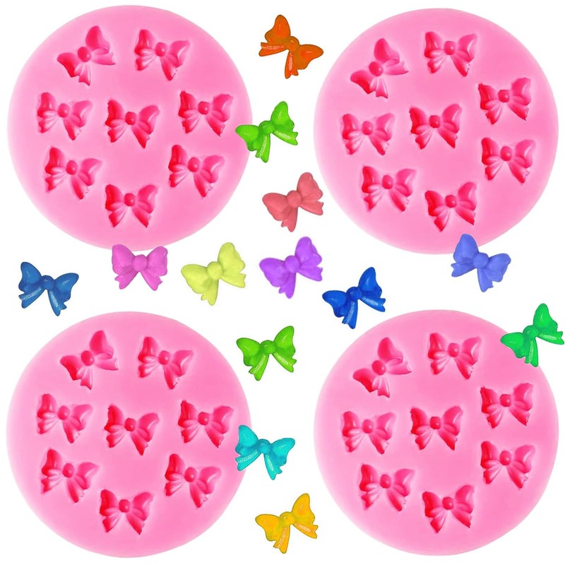 Bow Chocolate Mold 4 PCS Mini Bow Molds Silicone Fondant DIY Desserts Cake