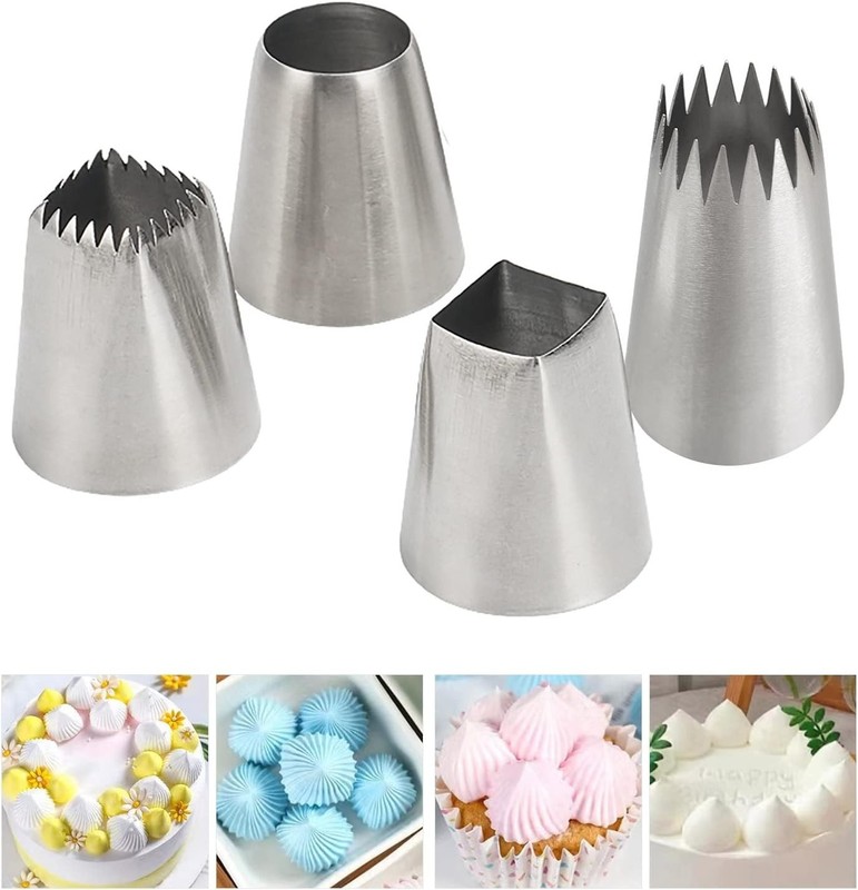 4-Pack X-Large Frosting Tips - Stainless Steel for Elegant Cake Design gallery