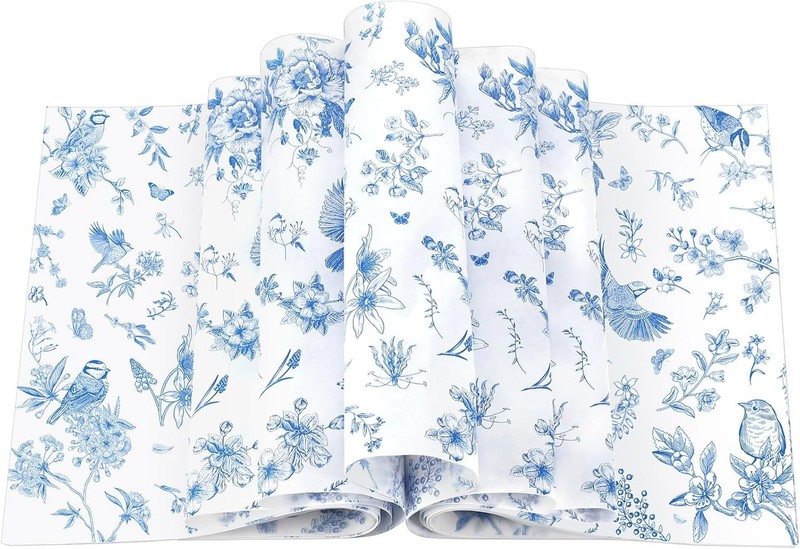 200 Pcs Floral Wax Paper Sheet for Food Chinoiserie Bird Deli