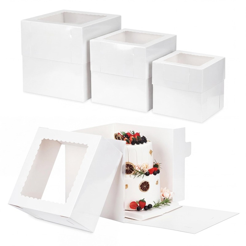 Moretoes 12 Pcs 3 Sizes 12x12x12 10x10x10 8x8x8 Inches Tall Cake Boxes