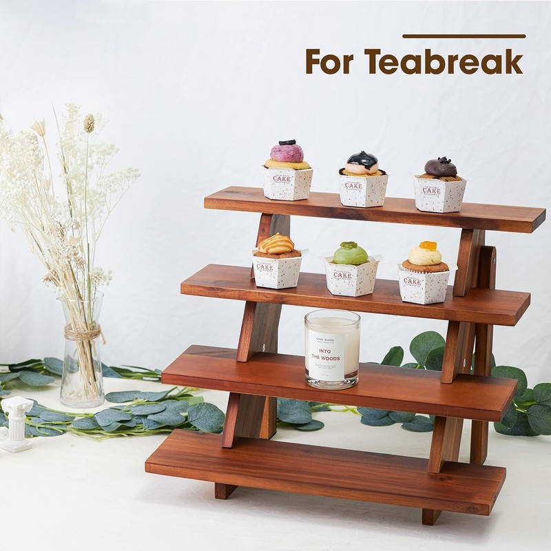 Versatile 4-Tier Wooden Cake Stand - Eco-Friendly Acacia for Decorative Tables gallery