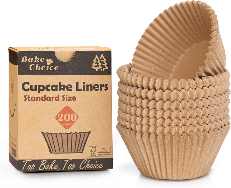 Non-Stick 200Pcs Standard Cupcake Liners for Baking, Natural, Food-Grade Cupcake