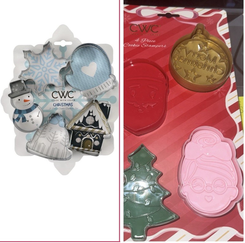CWC 5 pcs Christmas Cookie Cutters + CWC 4 Pcs Christmas Cookie Stampers.New