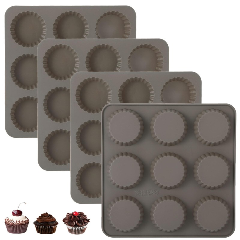 4PCS 9 Cup Peanut Butter Cup Mold, Homemade Non-stick Silicone Chocolate Jell…