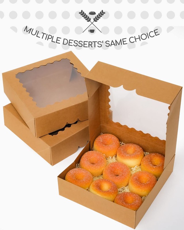 50 Pack 8x8x2.5 Inch Brown Bakery Box With Window AutoPop Up Pie Case gallery