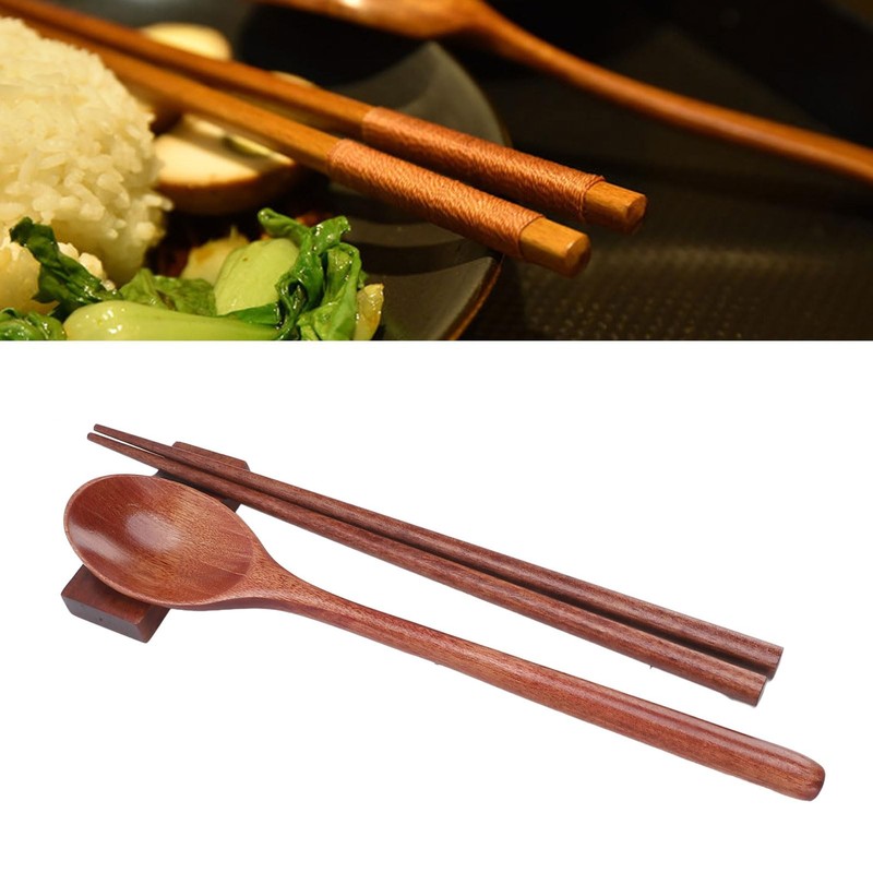 Portable Spoon Chopstick Set Reusable Wooden Utensil With Case Office Camping gallery