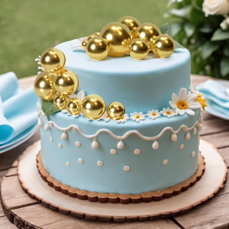 20 Pcs Ball Cake Topper Decorations Mini Balloons Cake Topper Sticks Gold Cake gallery