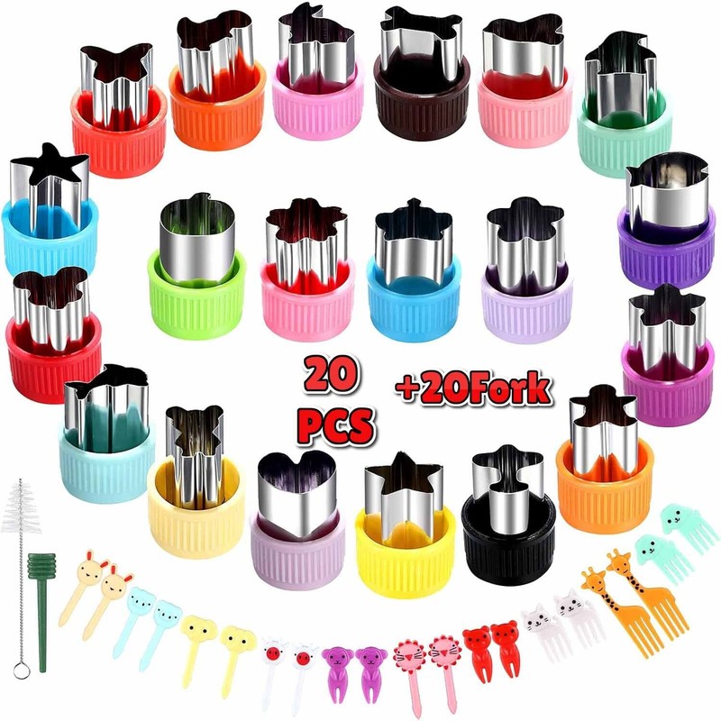 20PCS Vegetable Cutter Set, Mini Cookie Cutters, Food Shapers for Kids & Baking
