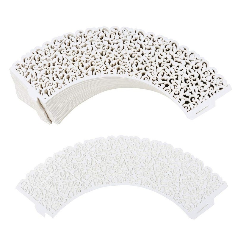 Cupcake Wrappers Lace Liners Laser Cut Artistic Cake Paper Cups White 100 PCS gallery