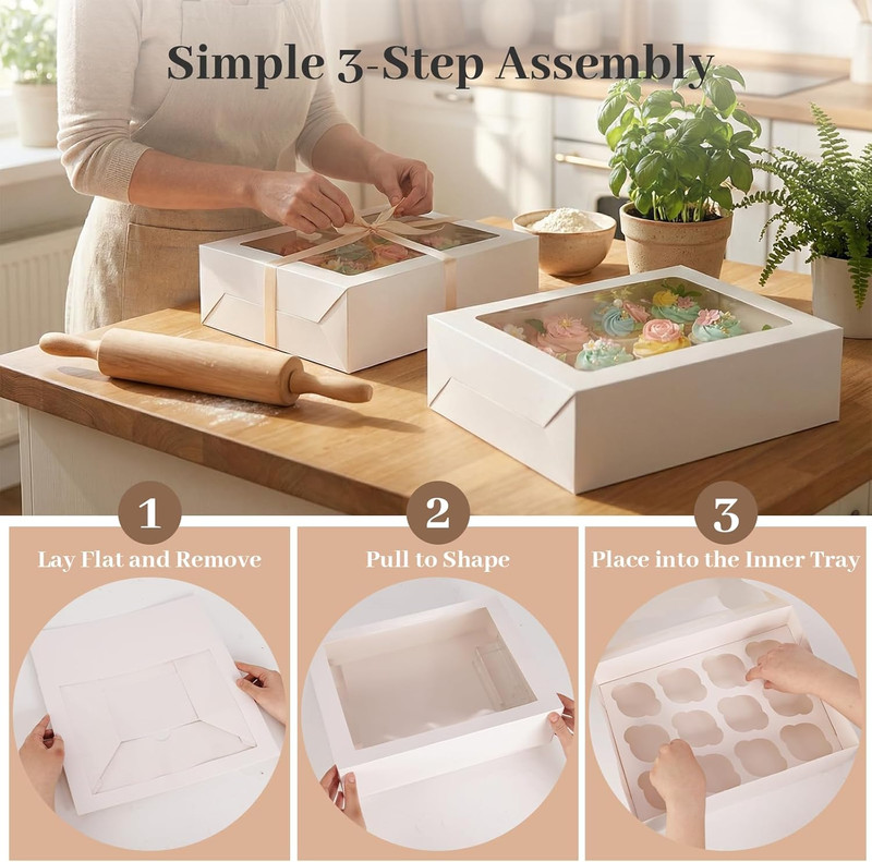 12 Count Cupcake Boxes, 6PCS Cupcake Container with Window Boxes Holding 72 Past gallery