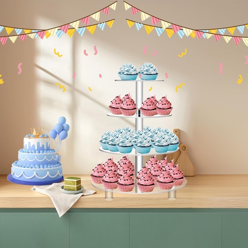 Large 4 Tier Cupcake Stand,Acrylic Round Cake Stand Dessert Tower Tea Party S... gallery