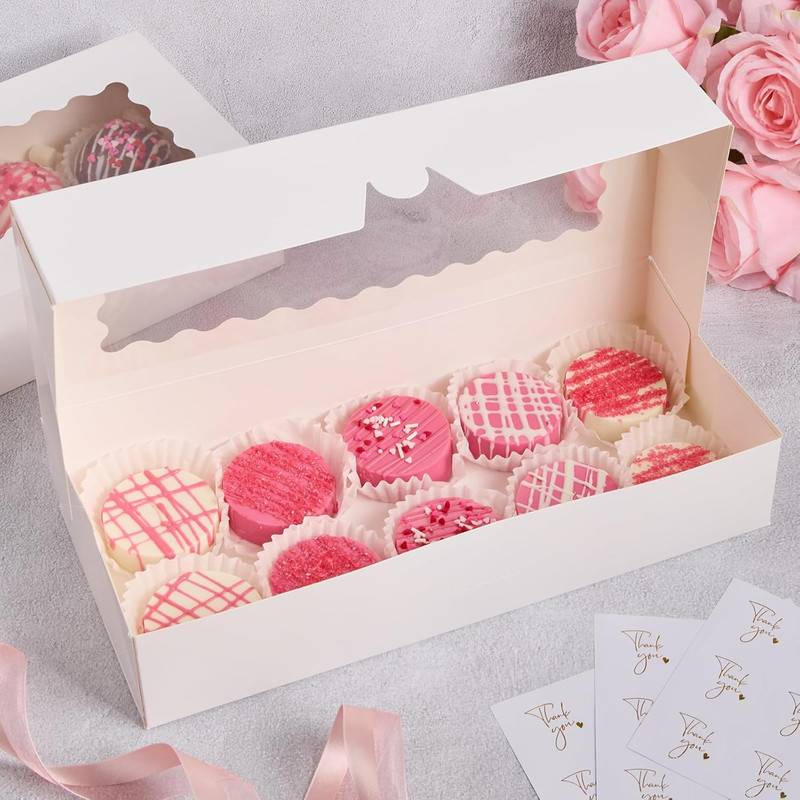 30 Pack Auto Pop-Up Cookie Boxes with Window, 12.5" X 5.5" X 2.5" White Bakery B gallery