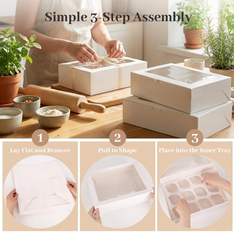 3 PCS White Cupcake Container 12 Count Window Boxes Bakery Pastry Supplies gallery