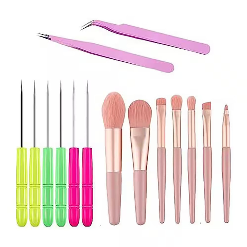 15-Piece Cake Decorating Tool Set with Brushes, Needles, Tweezers in Pink, Plast gallery