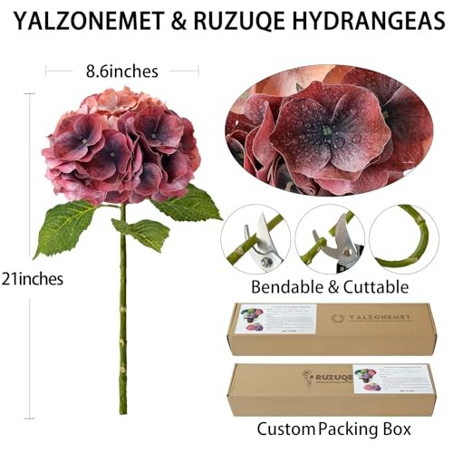 3 Pcs Hydrangea Artificial Flower 21'' Real Touch Big Bloom Rust Red gallery