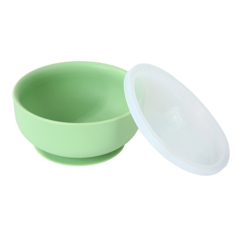 5 Round Silicone Baby Food Feeder with Lid and Suction Base Fresh Sage Green gallery