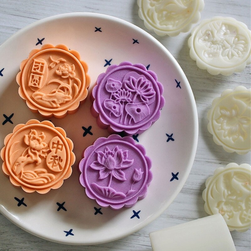 Mooncakes Molds Pastrys Stamps Lotusleaf Shape Mooncakes Hand Press Molds gallery
