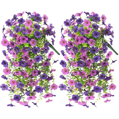 2Pcs Artificial Fake Hanging Flowers for Outdoors UV Resistant Purple1 gallery