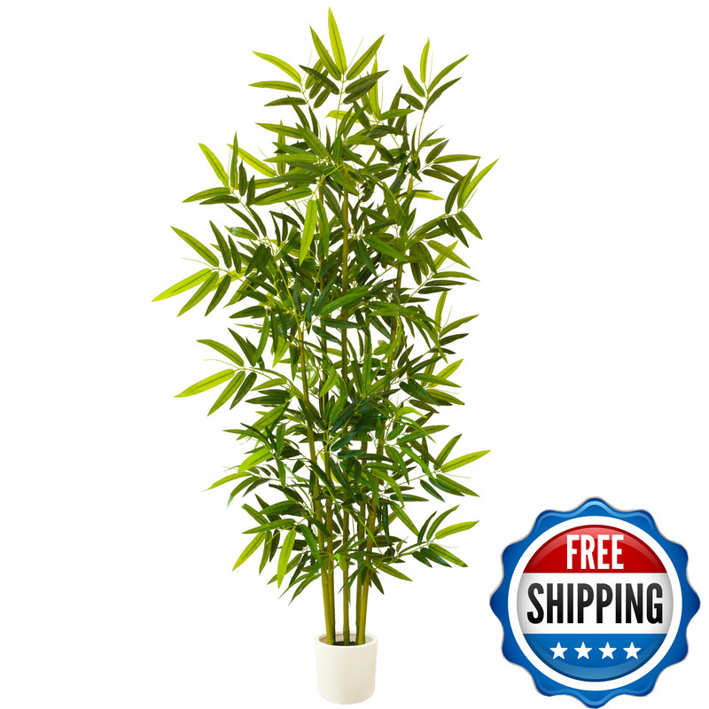 Warmplants Artificial Bamboo Tree 6Ft Tall Fake Bamboo Plant White Planter Faux