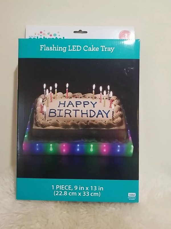 Way to Celebrate Flashing LED Cake Tray 9” x 13” NEW, 3 Modes Uses 3 AAA Battery
