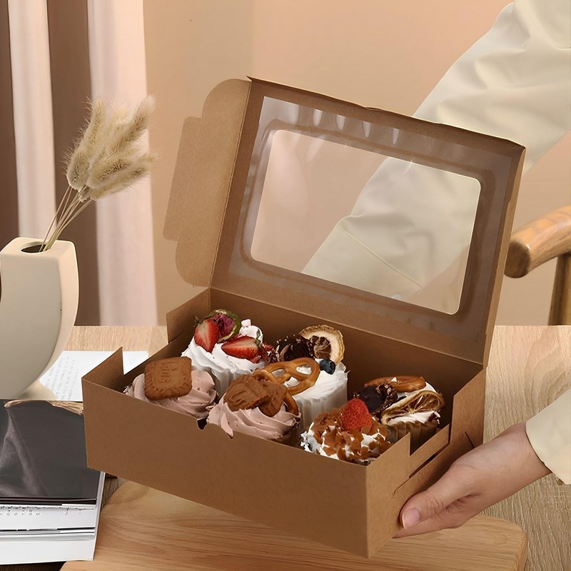20 PCS Brown Bakery Boxes With Window 8x6x2.5 Inches Cookie Packaging gallery
