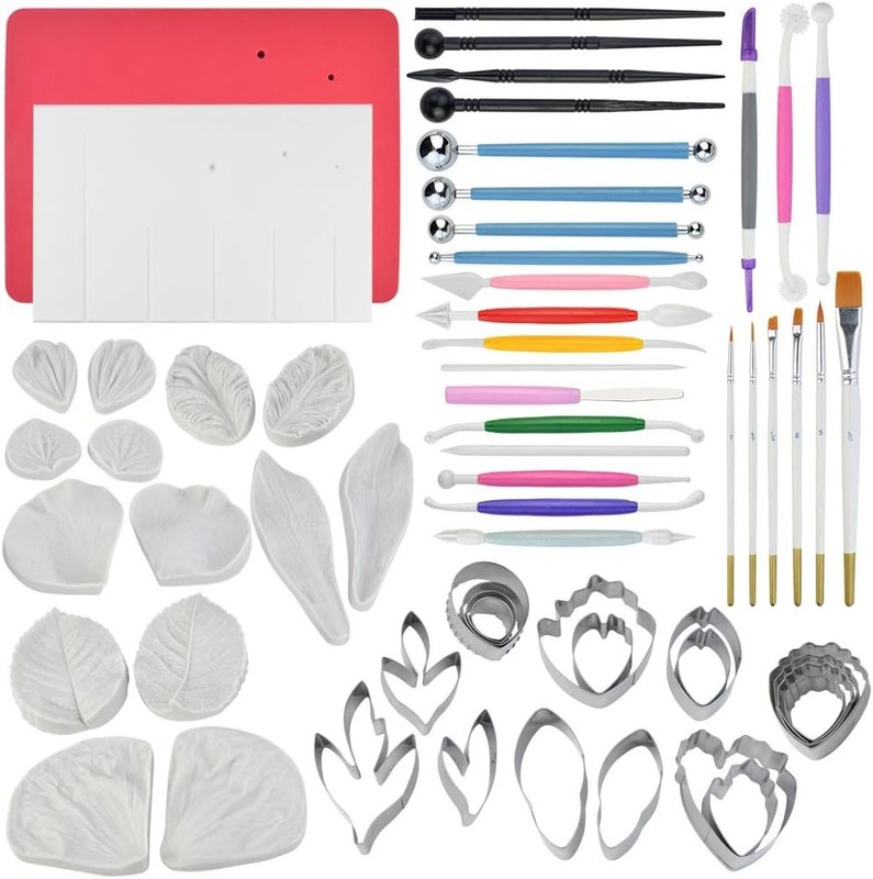 62pcs Gumpaste Flowers and Leaves Fondant Tool Leaf Tool Kit Gum Paste Flower…