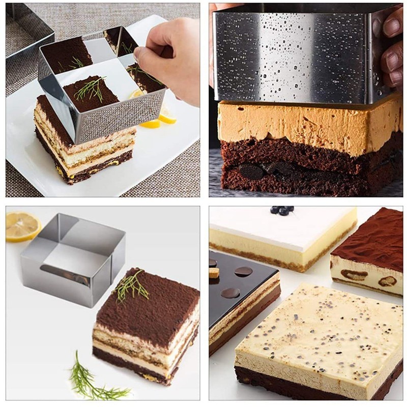 Set of 3 Cake Molds Rings, Square Mousse Mold Stainless Steel Cake 3048 gallery