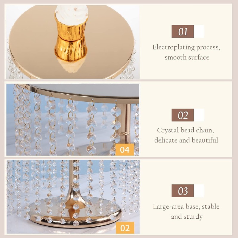 Gold Cake Stand Set of 3, Metal Mirror Cake Stand Cake Pedestal With Crystal ... gallery