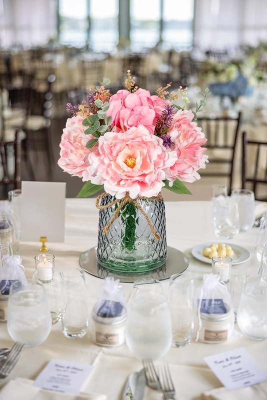 Briful Faux Flower Arrangements Artificial Peony Hydrangea Silk Flowers Glass gallery