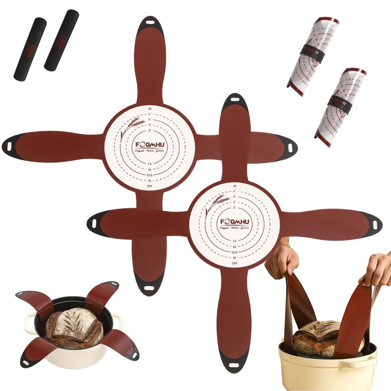 FOGMHU 4-Handle Silicone Bread Sling for Round 9″ (2-Pack), Burgundy