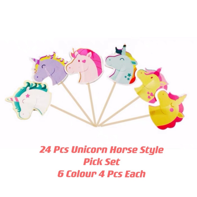 24 X DIY Unicorn Horse Cupcake Toppers Picks Birthday Party