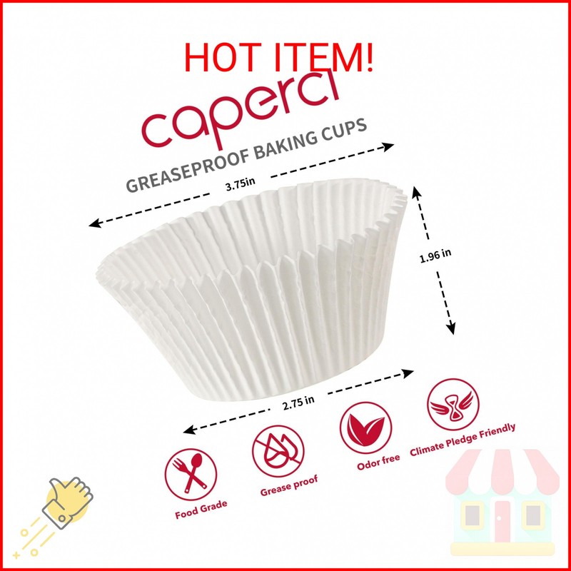 Caperci Jumbo Cupcake Liners White Muffin Baking Cups 300-Count, No Smell, Food gallery