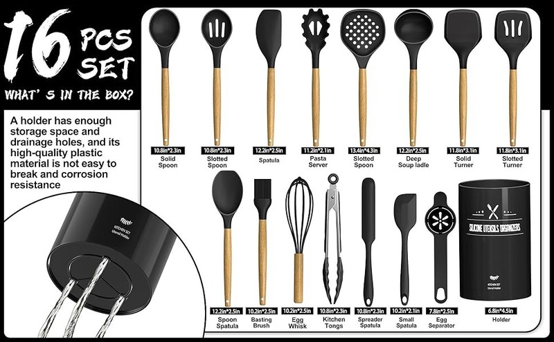 Kitchen Utensils Set, 16 Pcs Cooking Utensils Set with Holder, Heat gallery