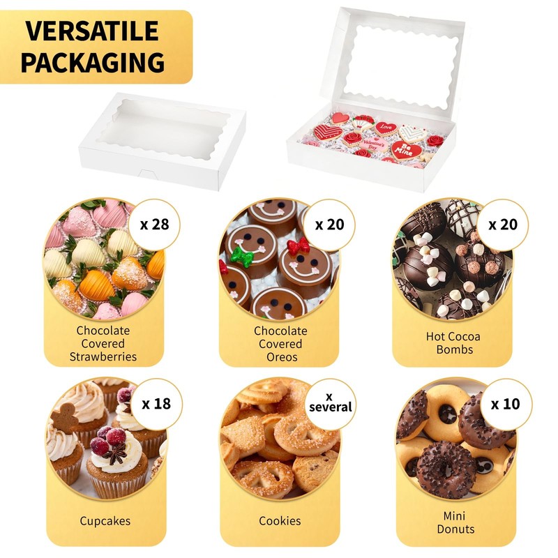 20 Pack Cookie Boxes, 14x10x2.5 Inch Large Bakery Boxes with Window, Auto-Popup gallery