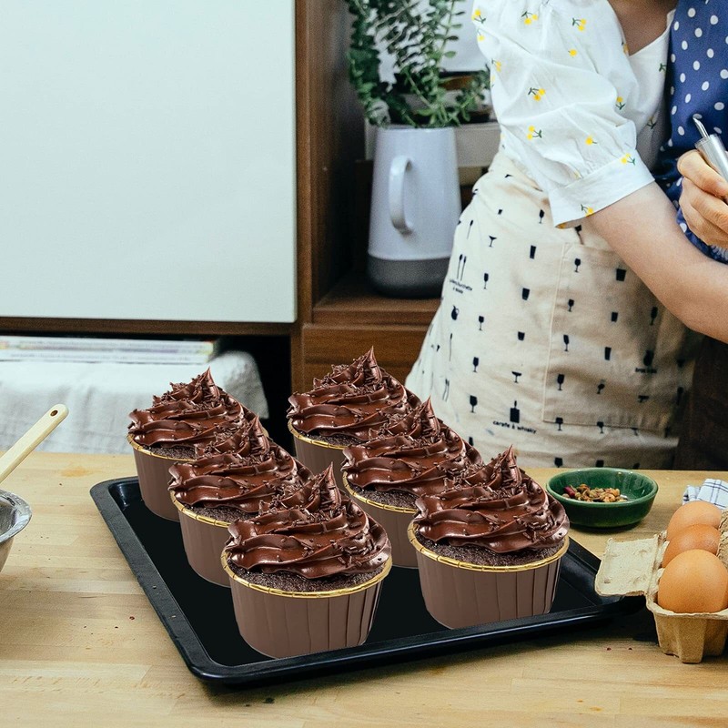 50 Pack 5.5oz Cupcake Liners with Lids Large Aluminum Foil Muffin Tins gallery