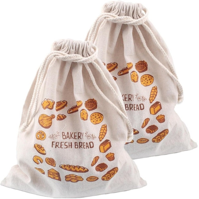 Pack of 4 Reusable Linen Bread Storage Bags Drawstring Closure Daily Use gallery