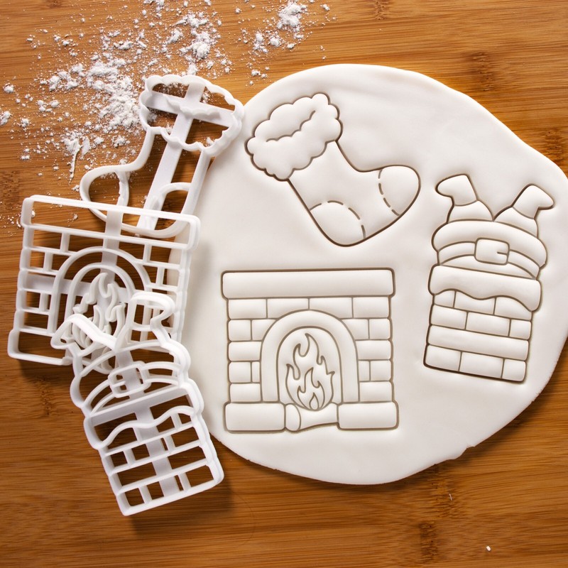 Christmas Stocking, Fireplace, Santa in Chimney Cookie Cutters – winter festive