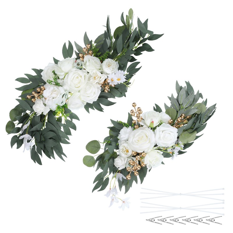 Wedding Bow Flowers, Fake Silk Flowers 2Pcs, White