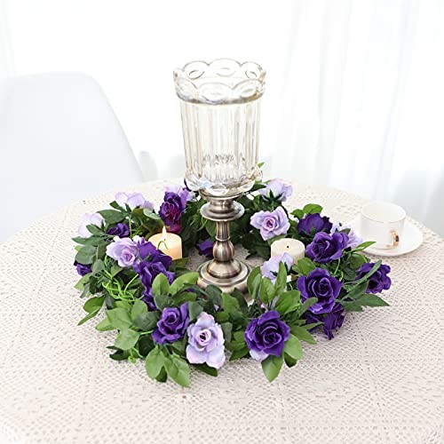 2 Pack Artificial Flower Garlands 15.8FT Fake Rose Vines Silk 2pcs Purple gallery