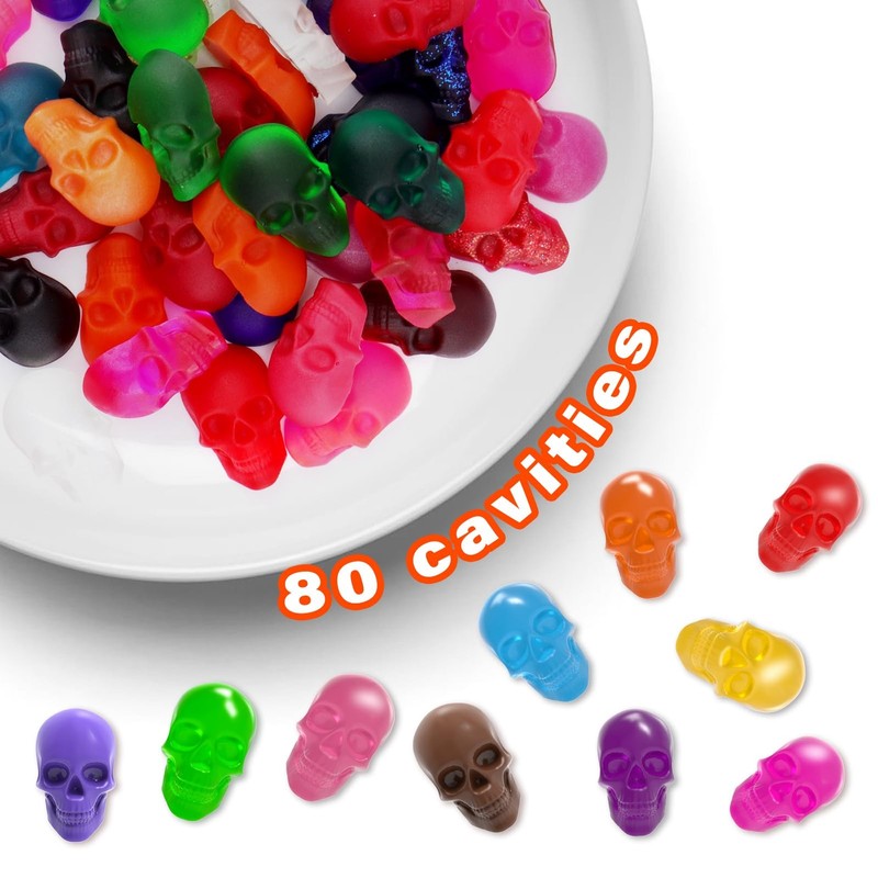 2 Pack, Gummy Skull Candy Mold Silicone 40 Cavity Non-Stick Skull Mold+1 Dropper gallery