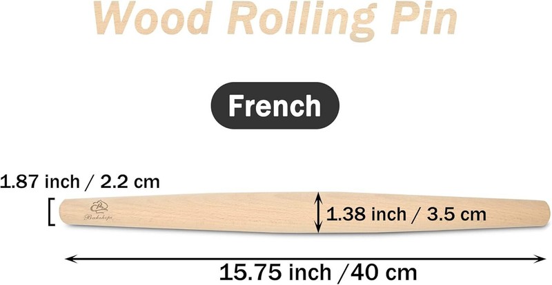 French Rolling Pin for Baking Pasta Pizza Bread, Natural Beech Wood Dough Roller gallery